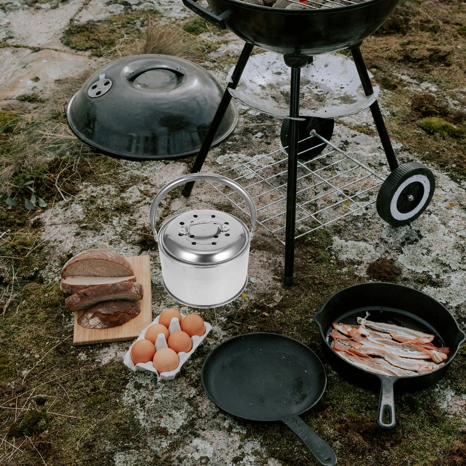 

1 Set Fire Pit Grill Barbecue Outdoor Cooking Equipment Compact Portable Lid Charcoal Heating Camping Beach Backyard