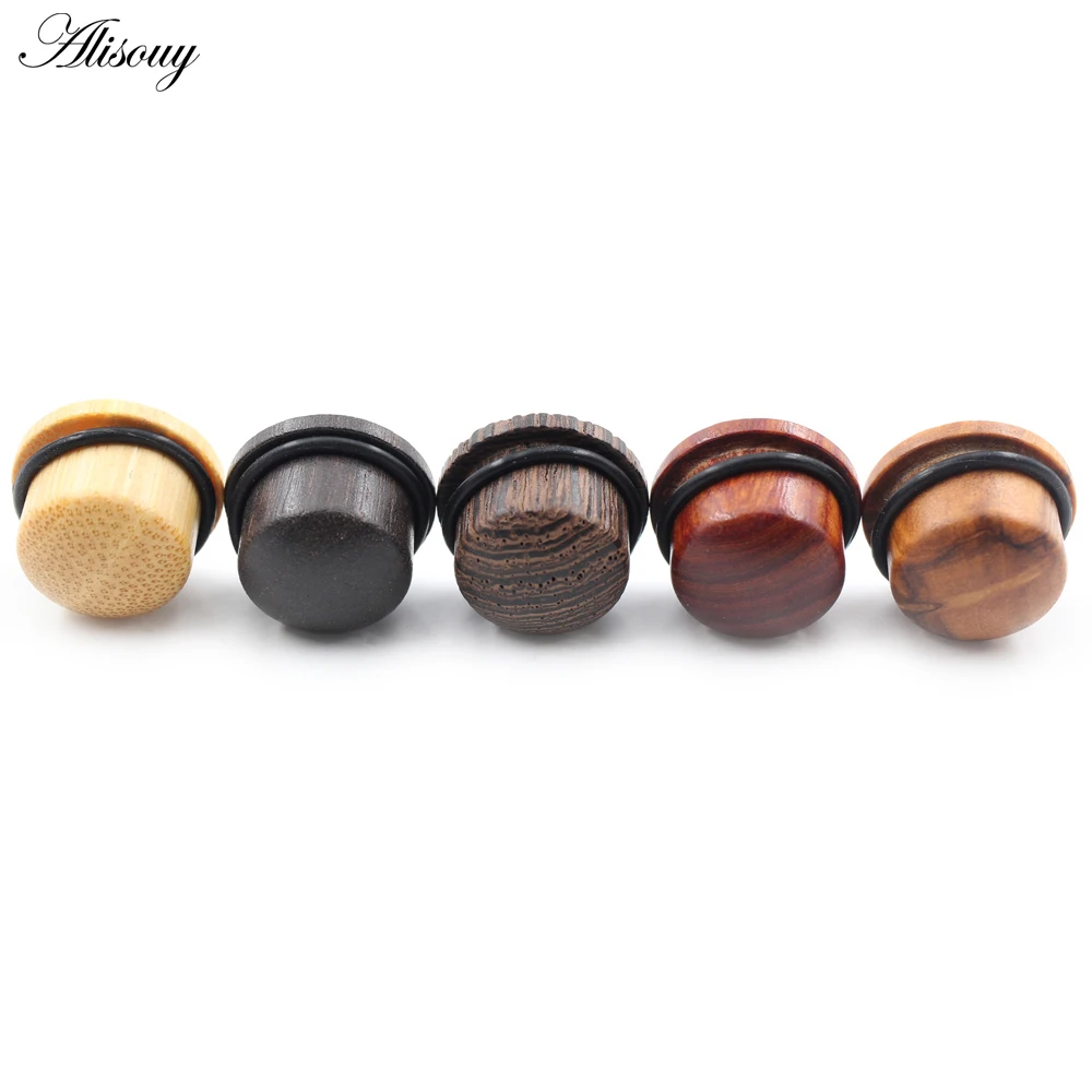 2Pieces Natural Wood Solid Bullet Cylinder Ear Gauges Taper Plugs Tunnel Expander Stretcher Earrings Piercing Body Jewelry