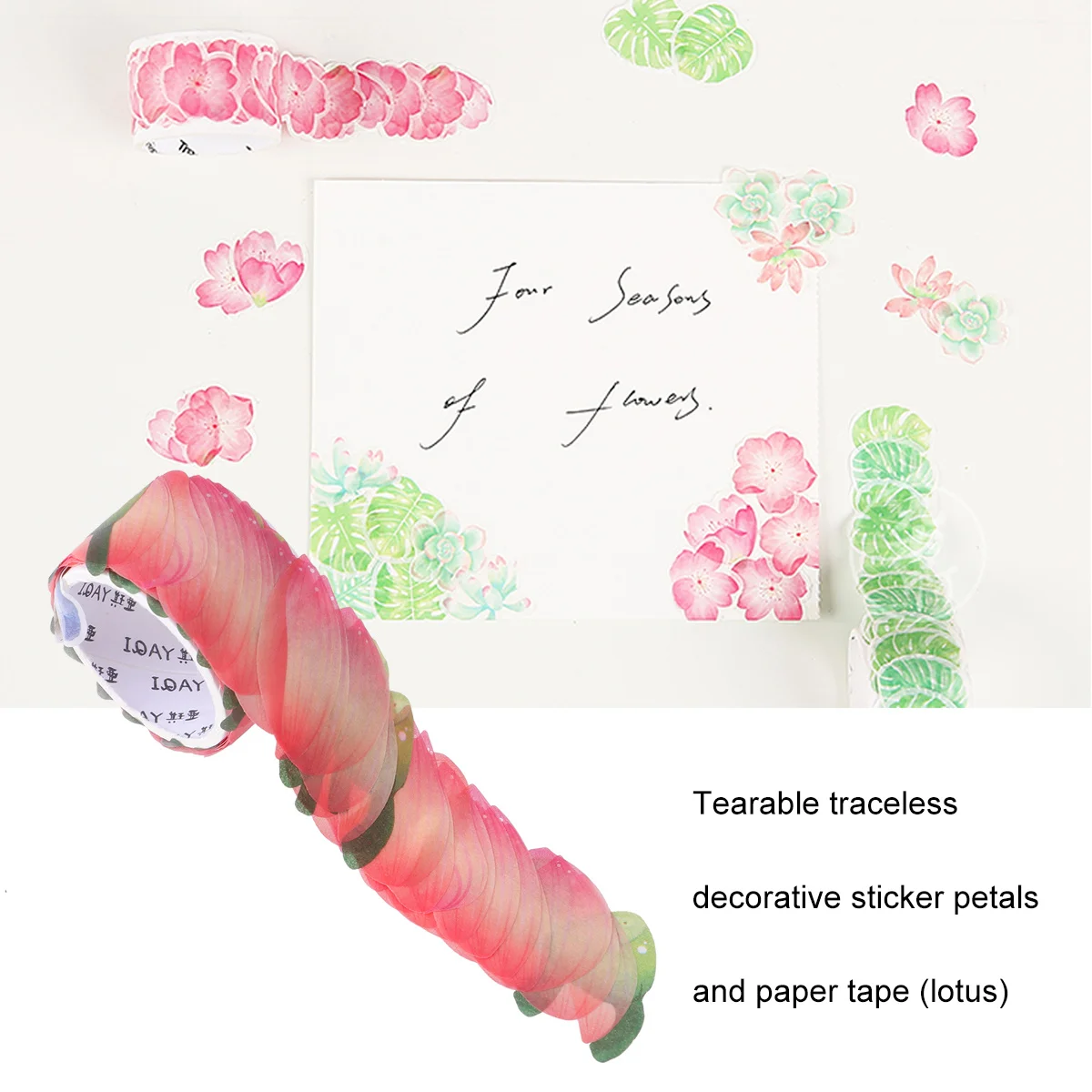 

Petal Washi Masking Tape Hand Torn Seamless Stickers Decorative Sticky Paper Tapes for Scrapbook DIY Diary Gift Wrapping (Lotus)