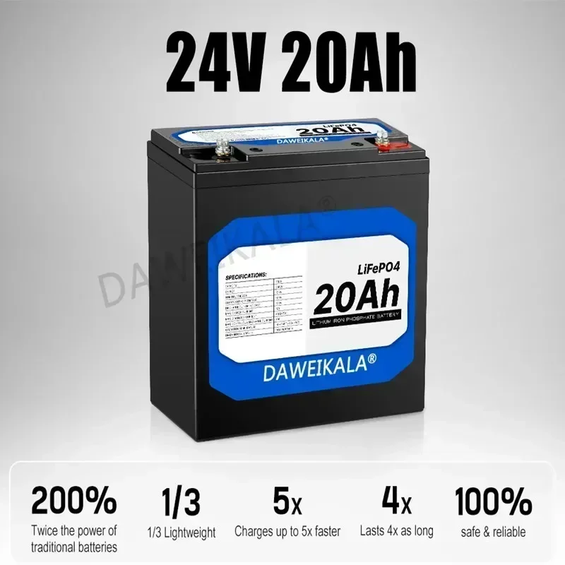 

24V 20Ah Lithium Iron Phosphate Battery LiFePO4 Built-in BMS LiFePO4 Battery for Solar Power System RV House Trolling Motor