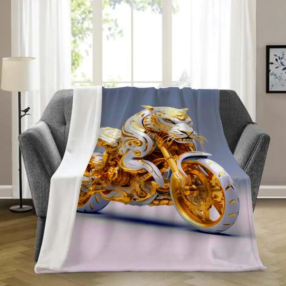 

Lionhead Motorcycle Throw Blanket Aesthetic Art Flannel Blanket Portable Home Travel Camping Sofa Picnic Thickening Blanket