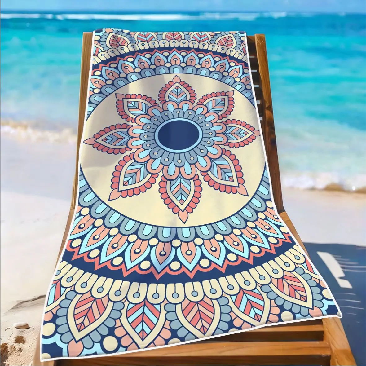 1Pc, Mandala Floral Geometric Pattern Beach Towel, Super Absorbent Lightweight Beach Towel - Sand-Free Quick-Dry Towel, Soft Microfiber, Suitable for Various Settings Such as Beach, Pool, Gym, Bathroom, Camping, and Travel.