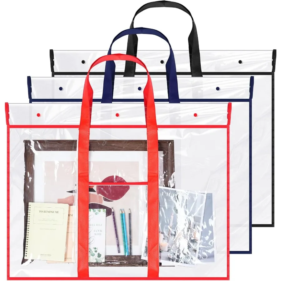 Confezione da 3 sacchetti portfolio artistici di grandi dimensioni per riporre e visualizzare poster: cartelle in PVC resistenti con tasche interne e bordi rinforzati