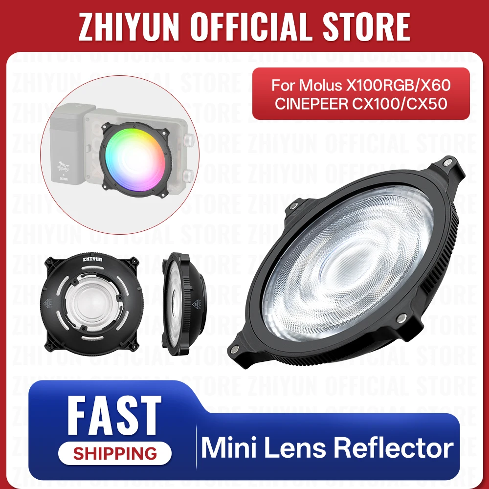ZHIYUN Offizieller Mini-Linsenreflektor, ZY-Mount, verstellbarer Lichtmodifikator, 5 x Helligkeitsboost, geeignet für X100RGB CX100 X60 CX50