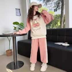 2026 autumn kids Girls Clothes Suit Child bear patchwork sweatshirt t-shirt + striped pant Tracksuit winter 7 8 9 10 11 12 year