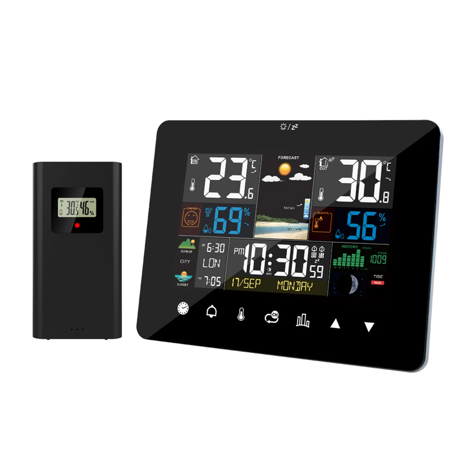 

and Multi-function Alarm Clock Thermometer Hygrometer with Outdoor Sensor