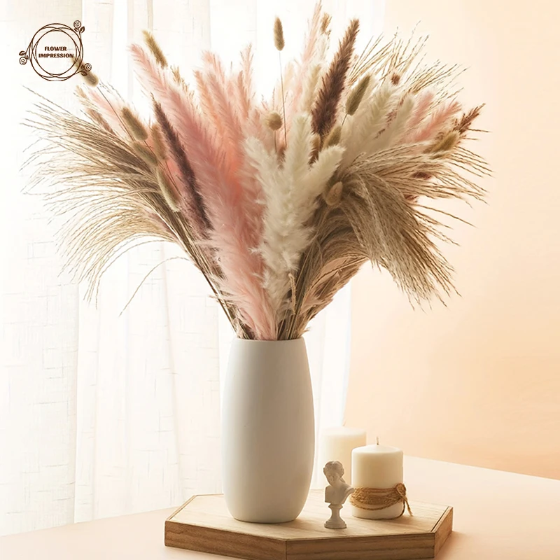 Natural Dried Flowers Pink Pampas Boho Home Decor Fluffy Bunny Tail Grass Wedding Supplies Artificial Plants Party Decoration