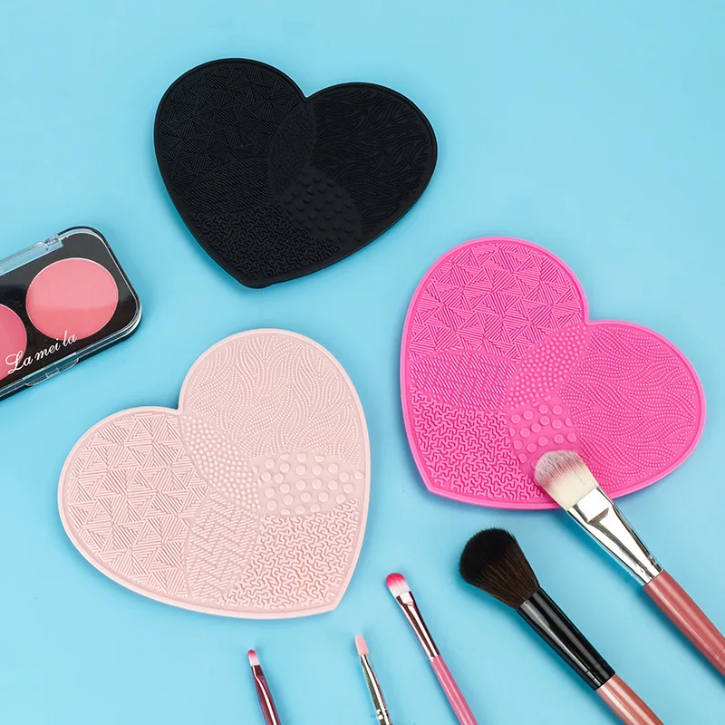 Heart Silicone Makeup Brush Cleaner Pad Make Up Washing Brush Gel Cleaning Mat Foundation Makeup Brush Scrubber With Sucker