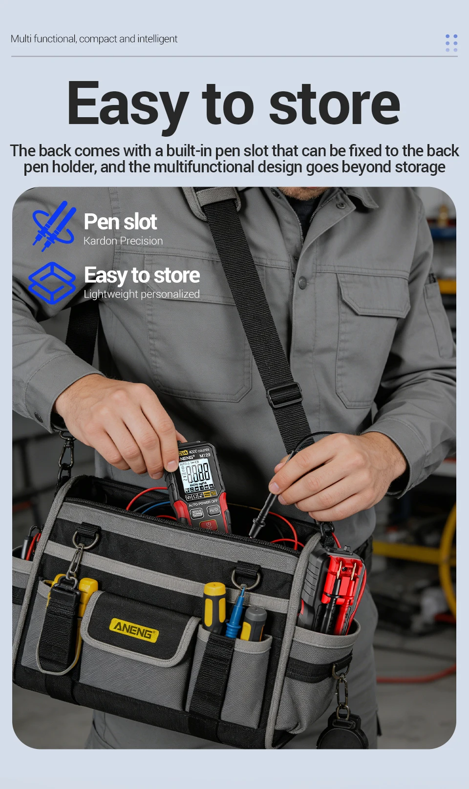 ANENG M129 Wiederaufladbares Digitales Multimeter 4000 Anzeigen NCV AC DC Spannungs- und Widerstandsmessgerät mit Taschenlampe und Auto-Range-Funktion – Detail 9
