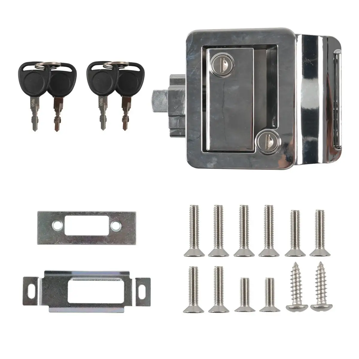 RV Entry Door Lock Vehicles Latch, with Keys Cargo Hauler Travel Trailers Van Universal Compact Replacement