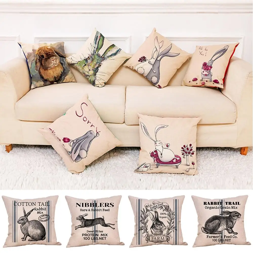 Spring Easter Pillow Covers Cases Decorative Cushion Sofa Rabbit Pattern Printing For Home Living Room Seat Bedroom Decoration