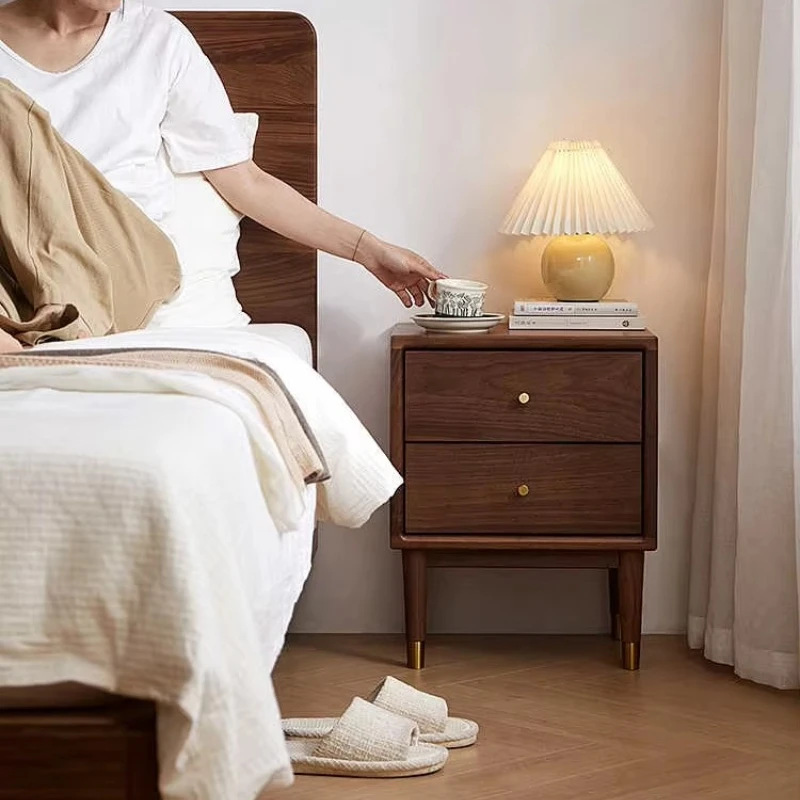 

Modern Luxury Bedside Table Drawer Solid Wood Black Walnut Bedside Table