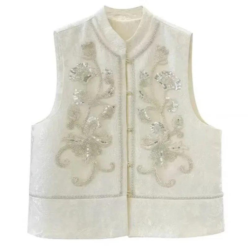 2025 Dingzhu Chinese Style Sequin Vest Spring Top New High-End Heavy Industry Embroidery Early Spring Fashion Chinese Style Top