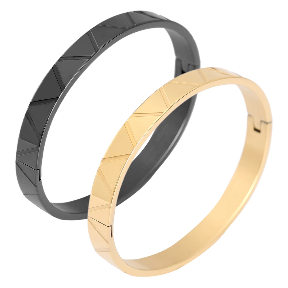 V-Shaped Stainless Steel Men's Bracelet 4 Colour Electroplating Exquisite Carving Lines Wholesale Fashion Accessories Gift