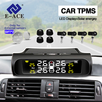E-ACE Solar Power  Smart TPMS Car 4 Sensors Tire Pressure Alarm Monitor System Auto Security Alarm Systems Tyre Pressure Warning