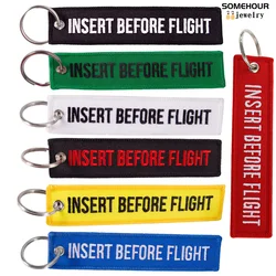SOMEHOUR Insert Before Flight Car Bag Keychain Fobs Motorcycle Key Ring Tag Jewelry Embroidery Aviation Holder Christmas Gifts