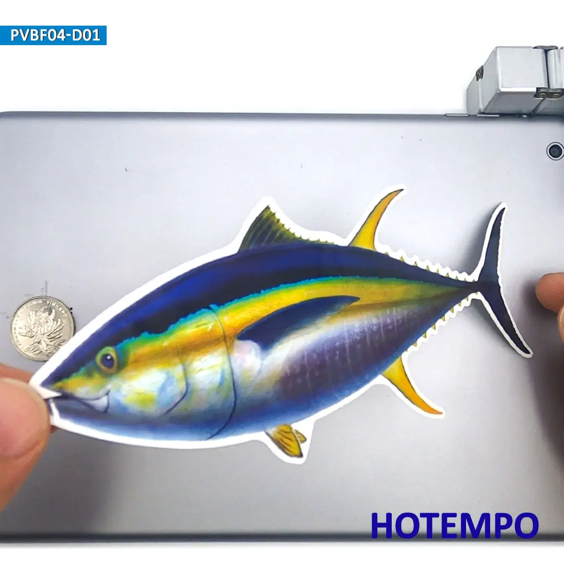 20cm 7.87inch Big Size Fish Yellowfin Tuna Waterproof Stickers for Laptop Luggage Skateboard Glass Fishing Box Boat Car Sticker