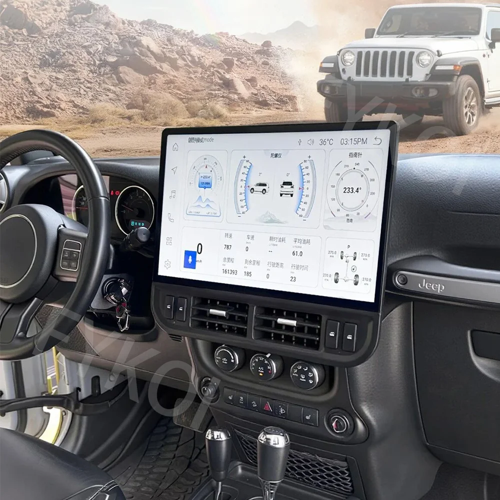 شاشة عملاقة 2K مقاس 16.8 بوصة، نظام Carplay لاسلكي، أندرويد 13، لسيارة جيب رانجلر 3 JK 2011-2017، مشغل وسائط متعددة، نظام ملاحة GPS، بلوتوث 4G، راديو FM DSP