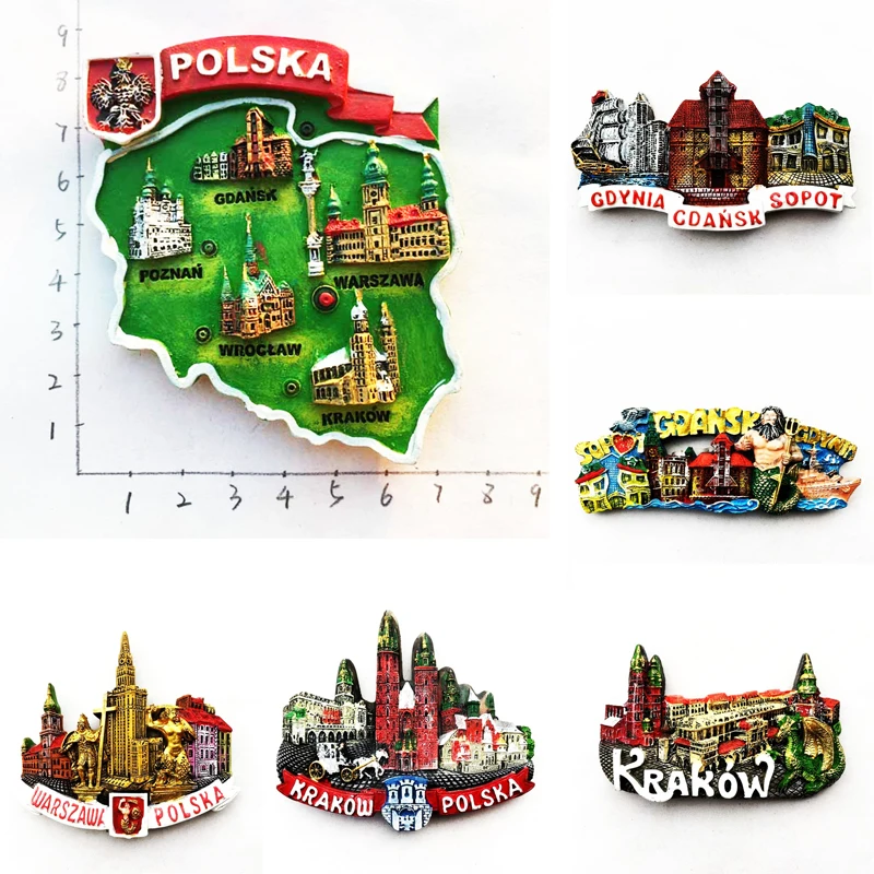 Poland Krakow Fridge Magnet Wroclaw Castle Tourism Souvenir Resin Refrigerator Magnets Magnetic 3D Stickers Home Decoration