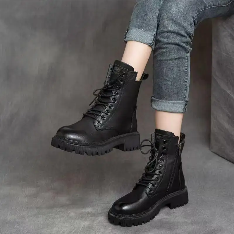 Red Autumn and Winter Women Boots Wind Fashion Vintage Female Motorcycles Boots Ins Shoes Women Winter Boots