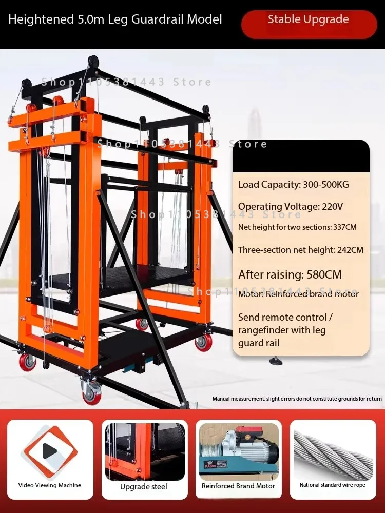 Load Bearing 300-500KG Mobile Automatic Lifting Platform Remote Control Folding Decoration 5M Electric Scaffolding