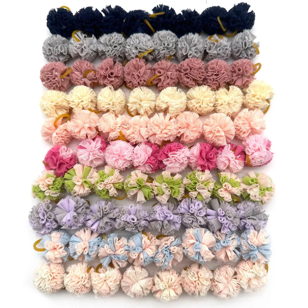 50/100PCS New Pet Dog Hair Bows Mesh Ball Bows Pet Hair Accessories Rubber Bands Pet Supplies Pet Dog Grooming Accessories