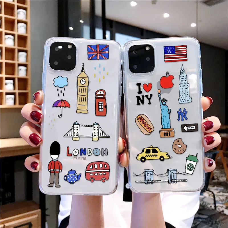 I Love London,New York,Seoul Phone Case for iPhone 15 14 13 12 11 Pro Max 14 Plus X Xs Max XR 8 7 Plus Soft Transparent Cover