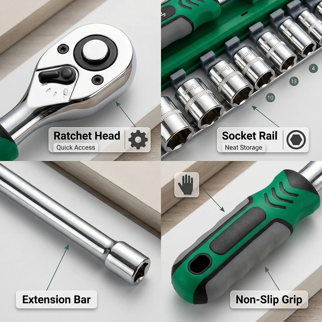 Ratchet Socket Wrench Set 1/4 Combination Motorcycle Car Repair Hand Tools Spanner Sleeves Head Auto Repairing Kit