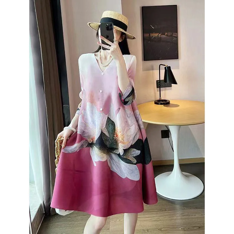 Vestidos de noite femininos dobráveis plus size vestido estampado feminino em longo primavera e verão solto saia high-end temperamento