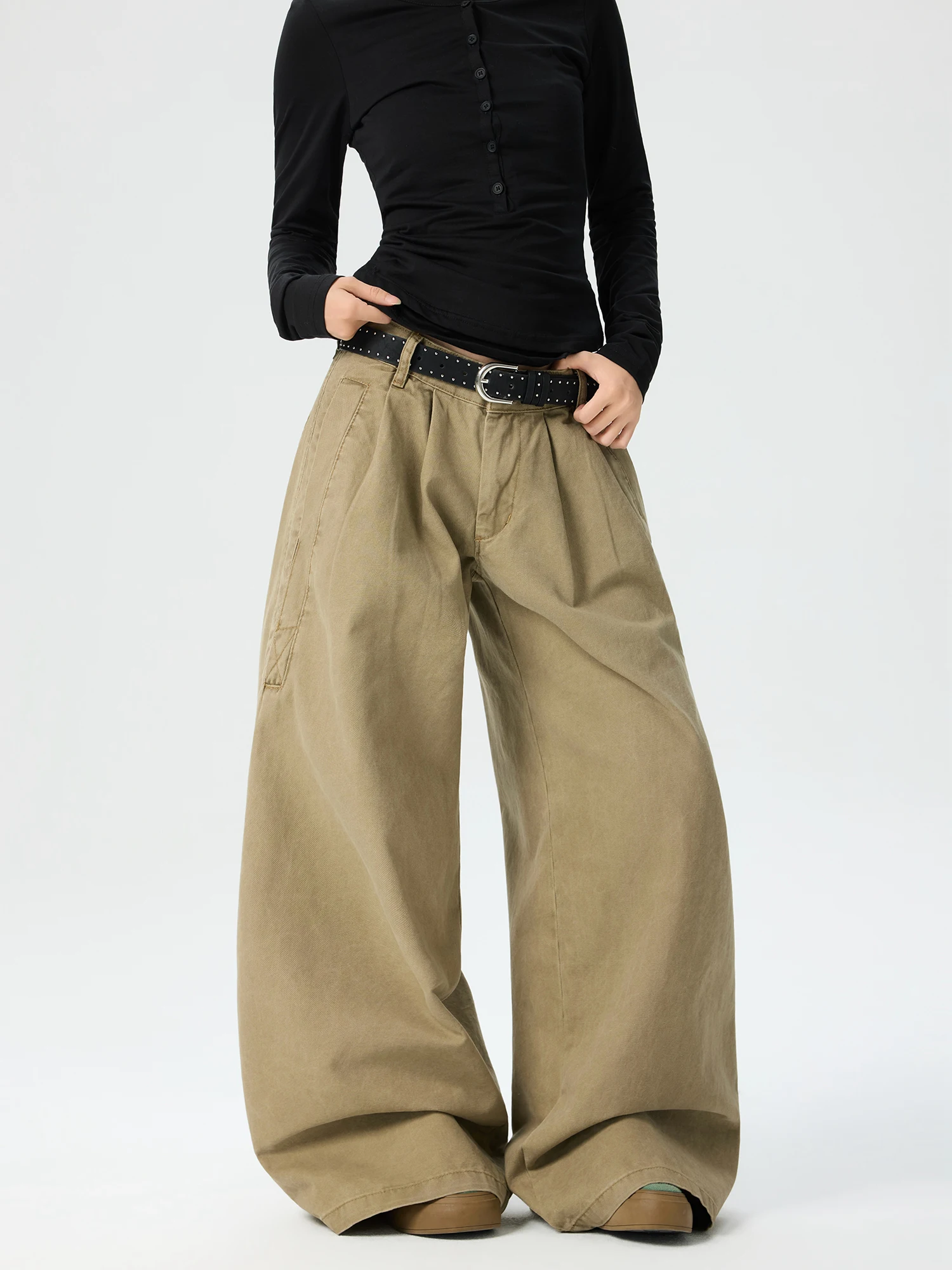 

Широкие рабочие брюки Wild American Street Sle цвета хаки для женщин, свободного кроя, в пол, модные, брендовые, для уличных танцев