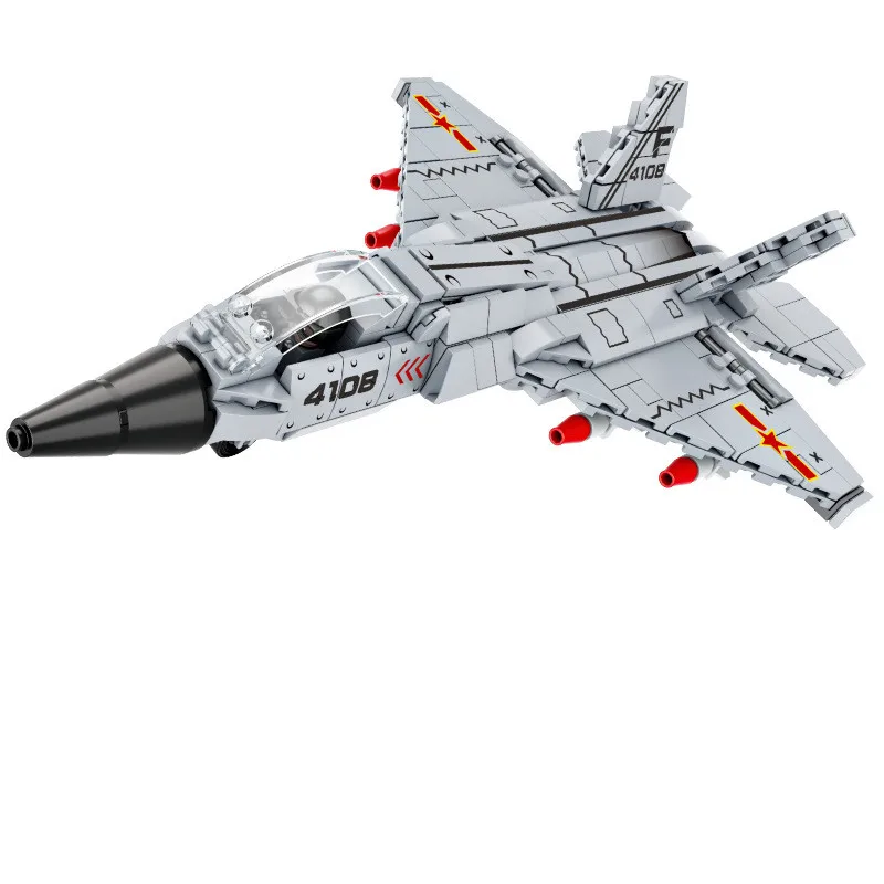 Blocos de construção de aeronaves de combate furtivas J-35 - Kit de modelo de jato de ataque militar, presente de brinquedo colecionável para adultos