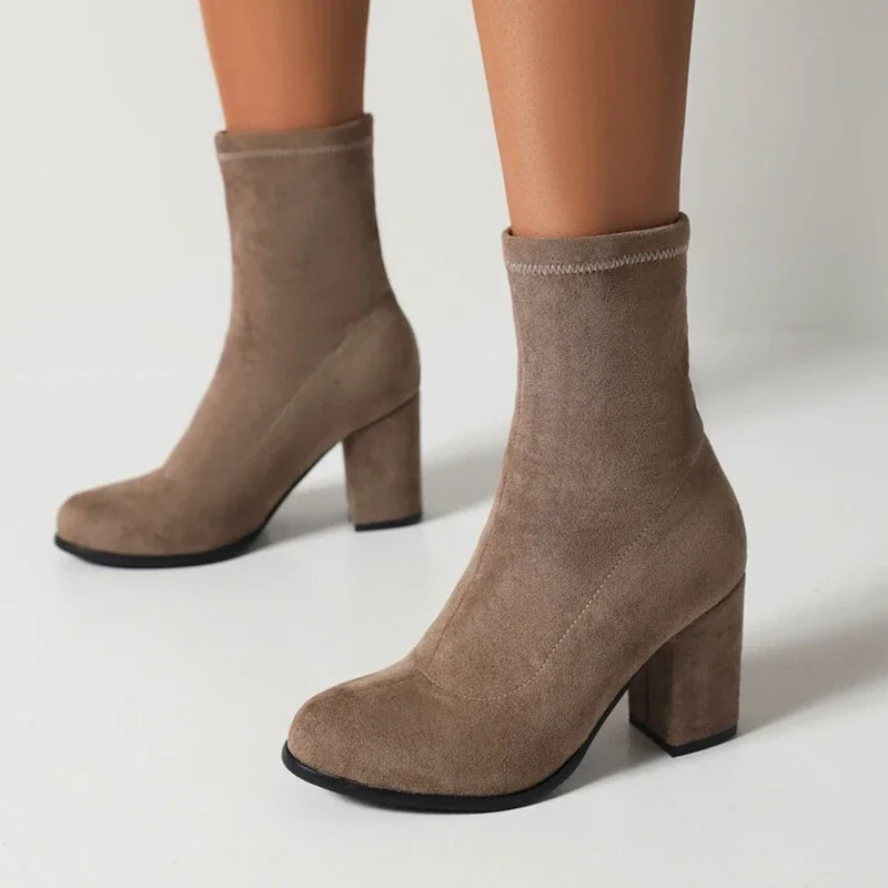 BLXQPYT بوتاس دي موهير حذاء من الجلد النساء الخريف الشتاء مطاطا الجوارب القصيرة الأحذية سميكة عالية الكعب الأحذية القوطية C22-77 #4