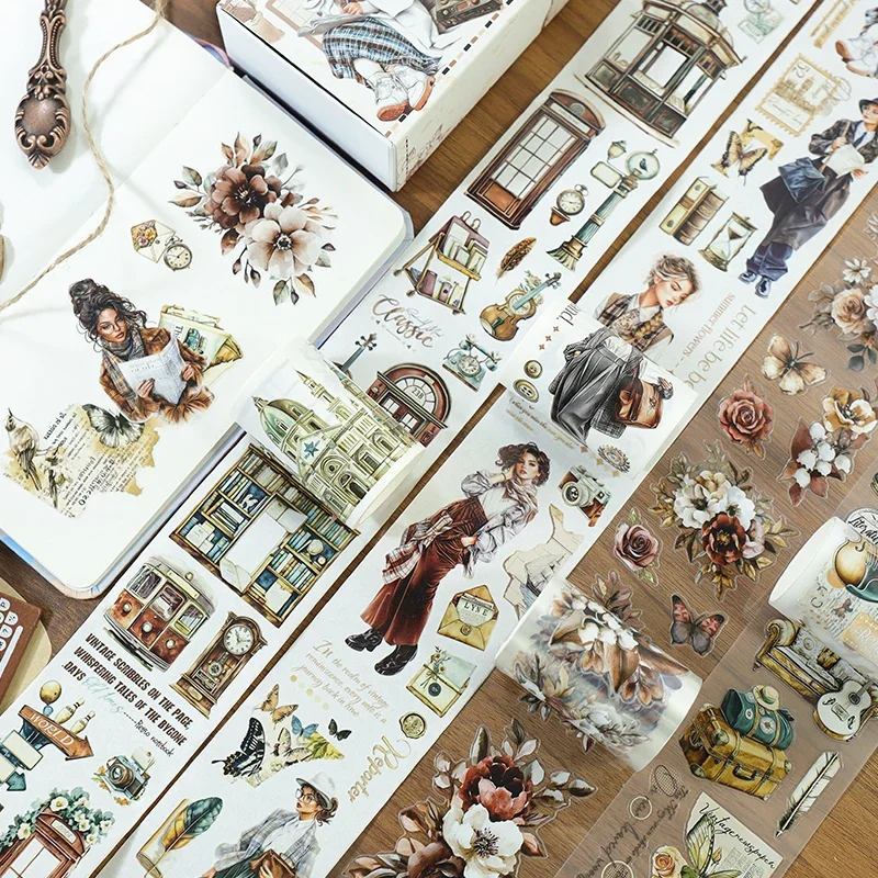 

4 Rolls/Set Vintage Girl PET Washi Tape Winter Snow Decorative Masking Tape for Stickers Scrapbooking Journal Diary Supplies