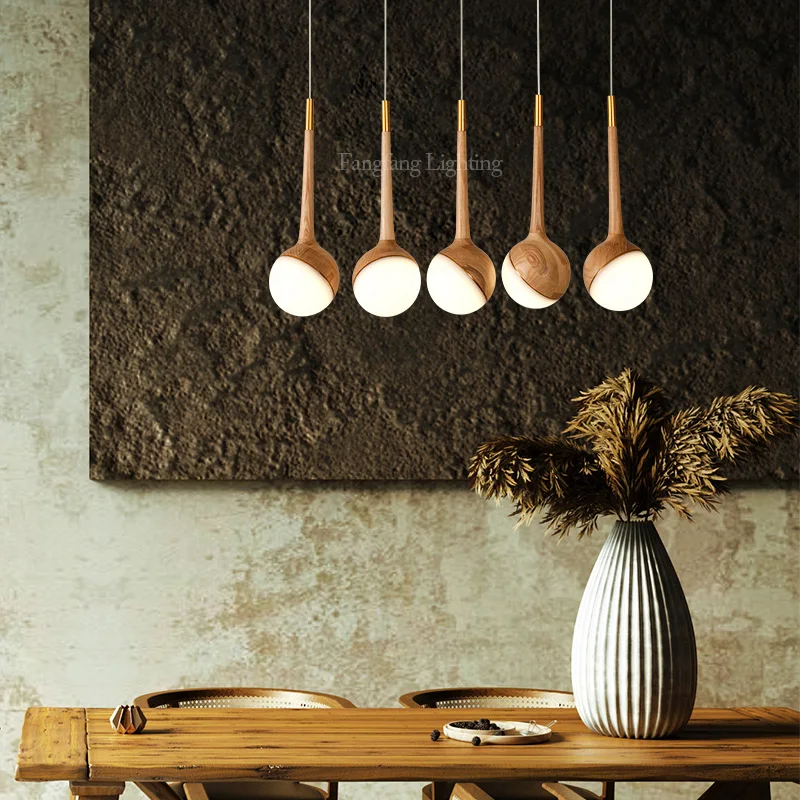 

Chinese Style Solid Ash Wood Pendant Lights LED Hanging Lamps Dining Living Room Bedroom Indoor Lighting Suspension Luminaires