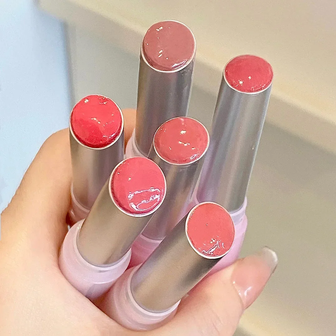 Brillo de labios sólido hidratante con flores, brillo de espejo, miel, hidratante, bálsamo labial de gelatina rosa brillante, lápiz labial de maquillaje no pegajoso