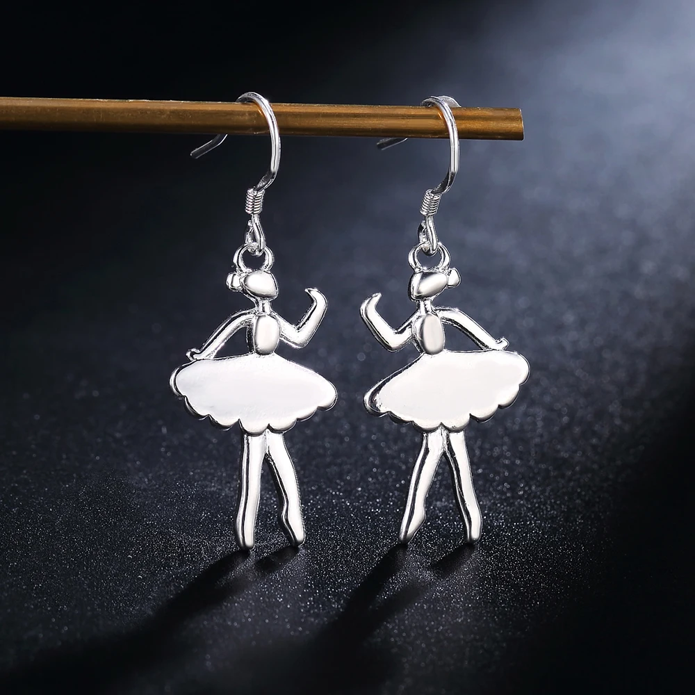 Hot New 925 Sterling Silver Earrings for Women Jewelry Dancing girl  Christmas Gifts wedding party