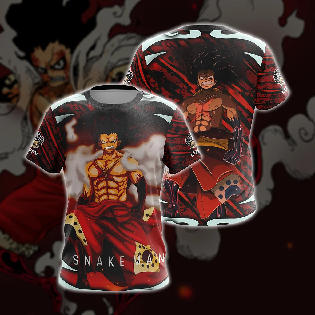 One Piece Luffy Snakeman 3D All Over Print T-shirt Men Women Anime Character Graphic Short Sleeve Pirate Cosplay Streetwear Tee