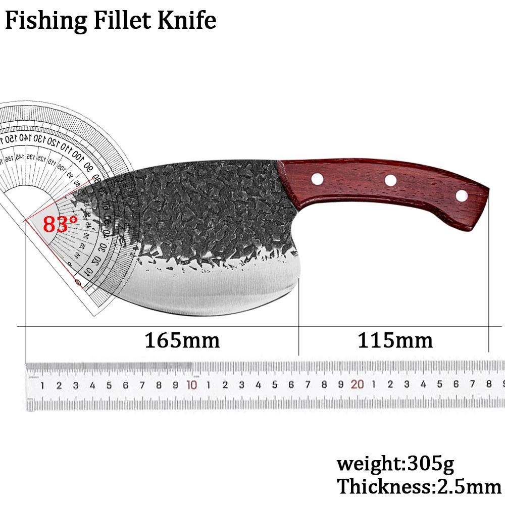 RZD Fishing Fillet Knife Meat Cleaver Forged Steel Deboning High Carbon Full Tang Fixed Blade Knife Slaghter Butcher Tool