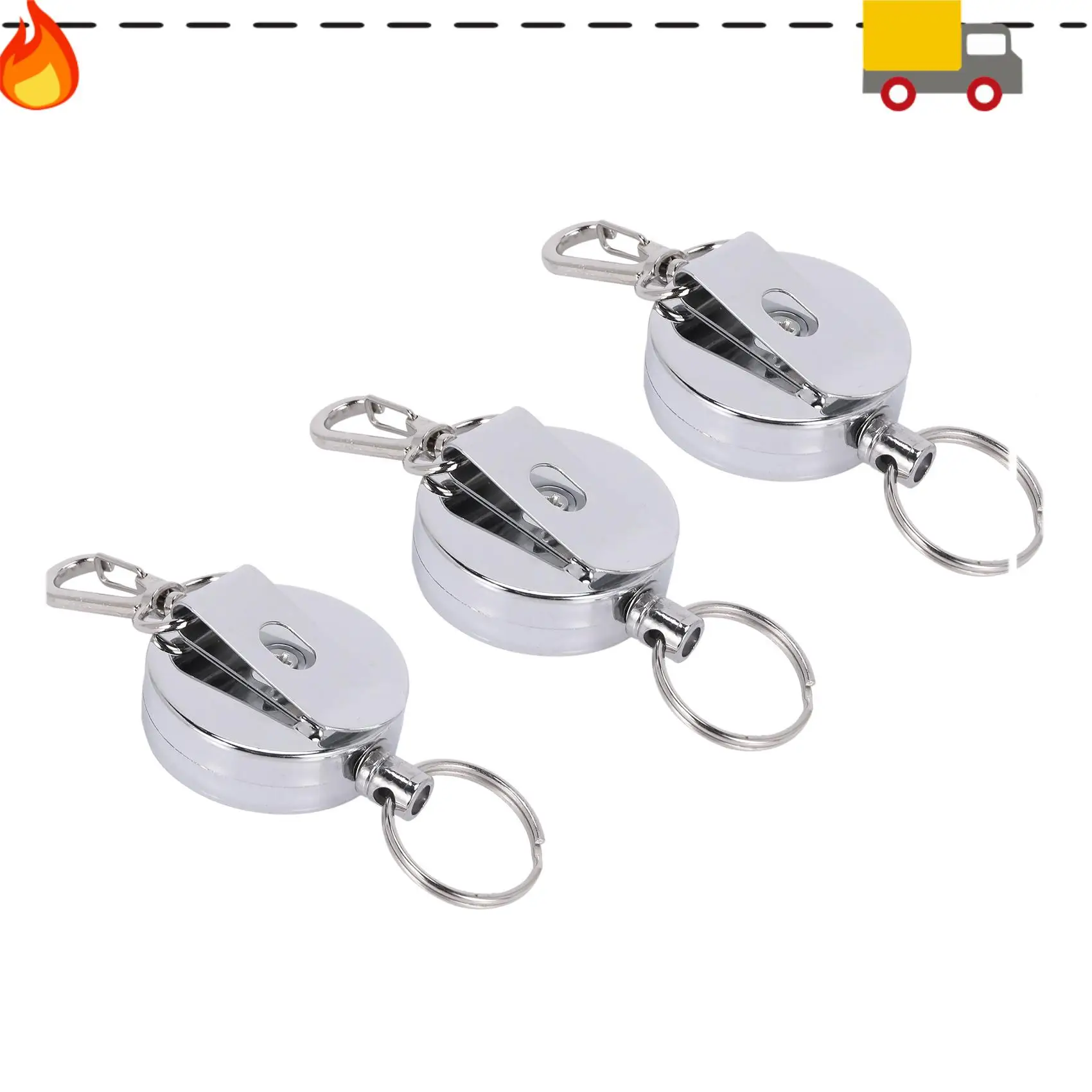 

Discount-3 Pcs Stainless Silver Retractable Key Chain Recoil Keyring Heavy Duty Steel
