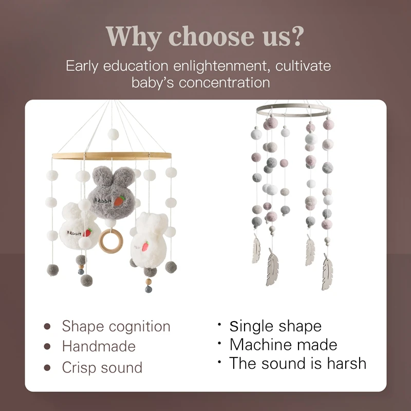 Baby Rattle Toys 0-12 Months Felt Wooden Mobile Newborn Music Box Crochet Bed Bell Plush Hanging Toys Holder Arm Bracket ﻿Gifts