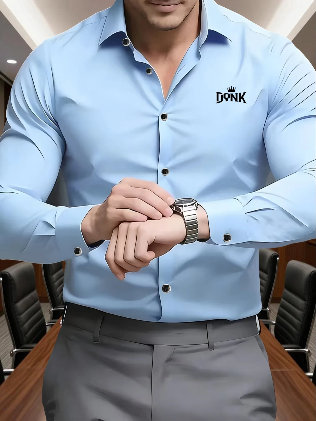 

High-quality men's spring/summer long-sleeved shirts, fashionable casual business office long-sleeved shirts, with letter patter