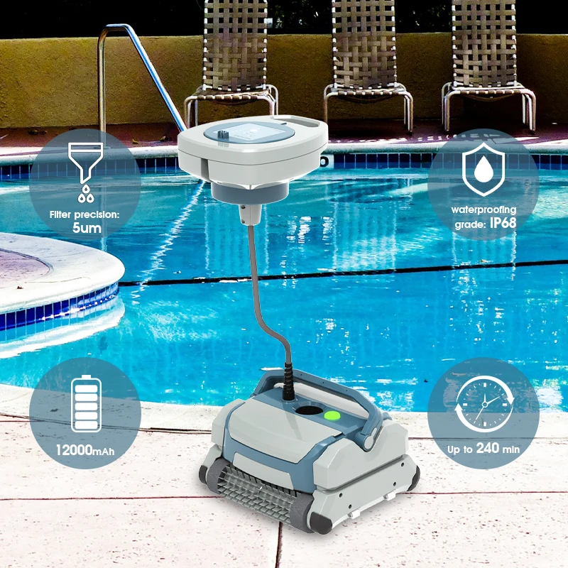 Cordless Cleaning Robot Pool Vacuum Automatic Wall Climbing Scrubber Brush Swimming Pool Floor Outdoor Use 3.5h Runtime