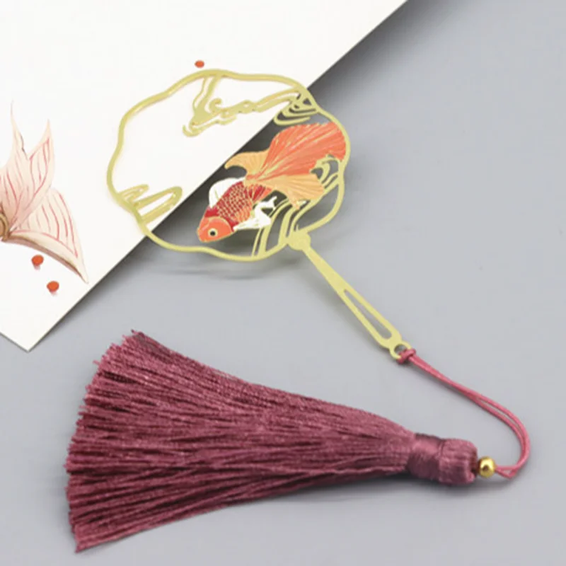 1pc Kawaii Goldfish Tassels Bookmark Student Exquisite Study Office Portable Reading Stationery DIY Metal Decoration Supplies