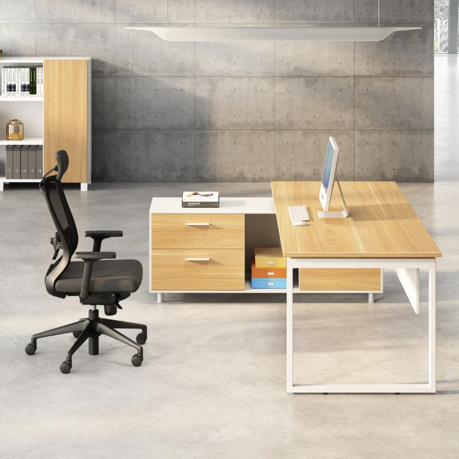L Shape Modern Luxury Manager Boss CEO Executive Office Desk With Storage Side Cabinet Furniture Table Design