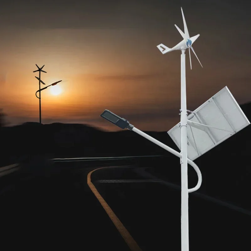 LED Solar Street Lamp 60W Wind Double Powered System Durable Waterproof Road Light for Countryside Driveway Rural Area