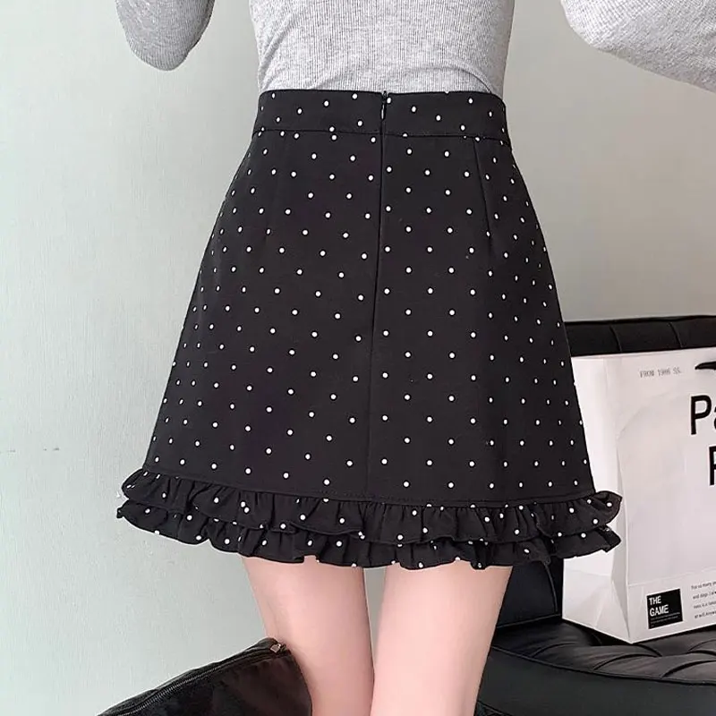 Pieghe di moda impiombate a pois mini gonne abbigliamento donna a vita alta autunno inverno a-line elegante borsa anca dolce gonne di base