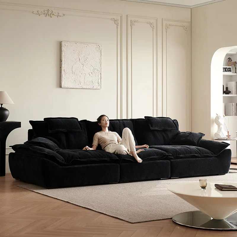 الأريكة: مقعد عريض جدًا، قماش منزلي عميق، مسند ظهر قابل للتعديل، أريكة شانيل سحابية سوداء
