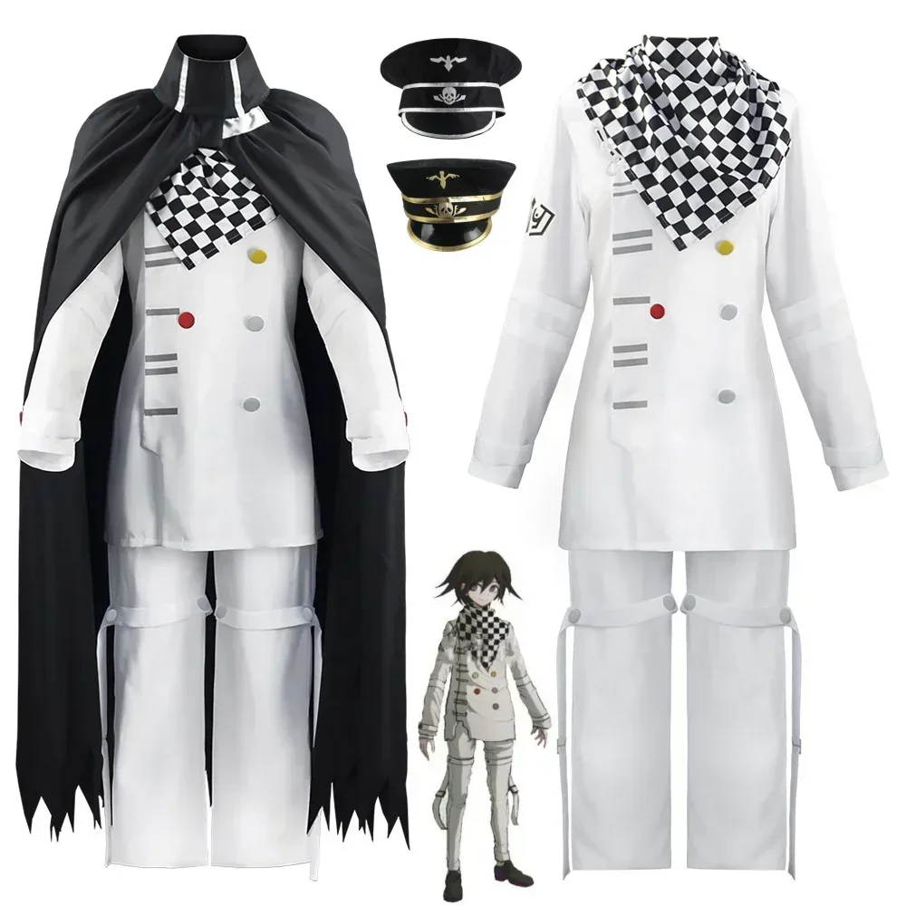 Game Danganronpa Kokichi Oma Cosplay Costume Man Combat Uniform Cape Coat Pants Scarf Suit Halloween Anime Performance Clothes