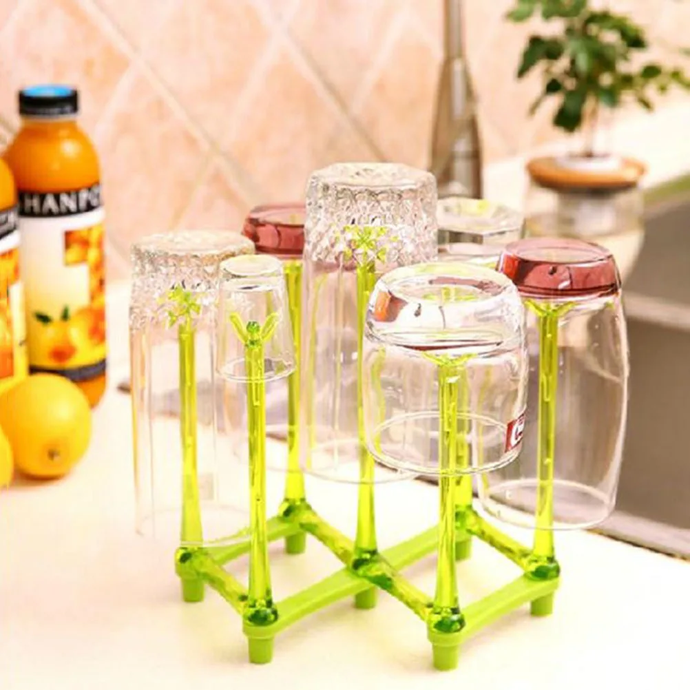 

Plastic Folding Drain Cup Holder Green Retractable Food Grade PP Foldable Tree Branch Stable Design Countertop Drying Rack