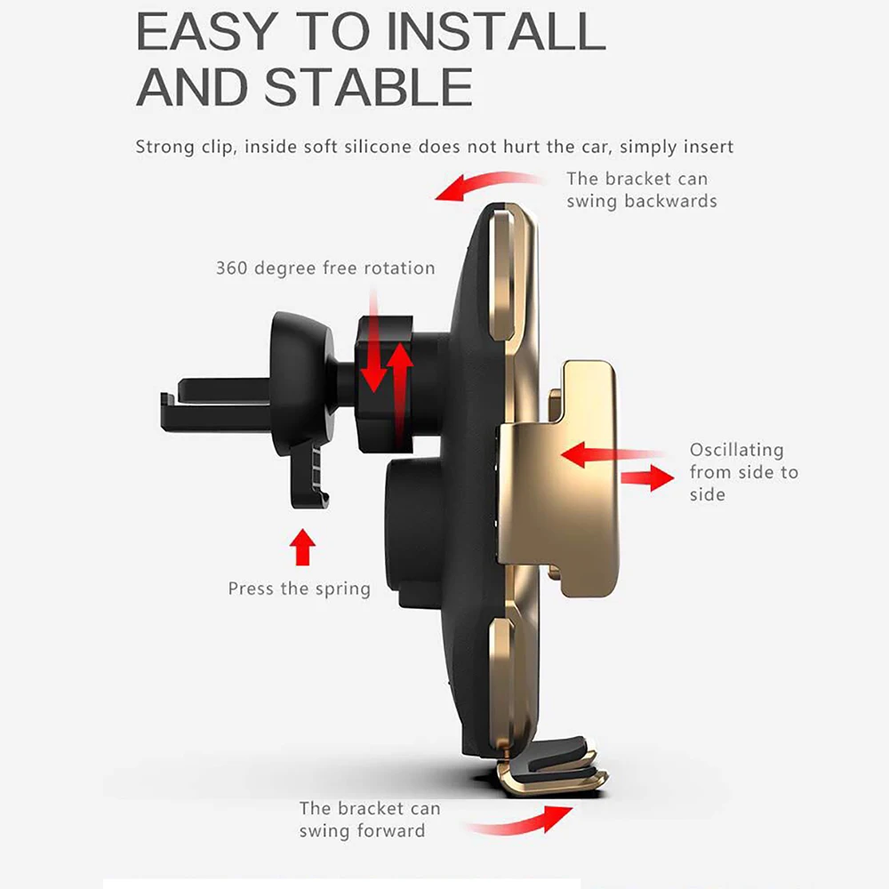 Wireless Car Charger Automatic Clamping 10W Fast Charging Phone Holder Mount Car for iPhone Huawei Samsung XiaoMi Smart Phones